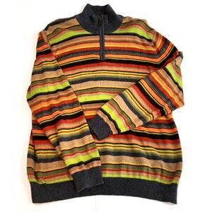 Eddie Bauer Cotton Cashmere Rainbow Striped Quarter Zip Pullover Sweater L